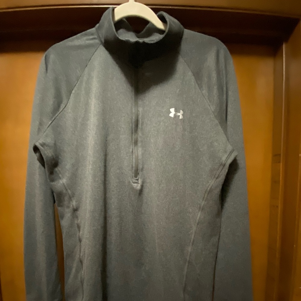 Womens Under Armour Gray 1/2 Zip LS HeatGear Shirt SZ XL
